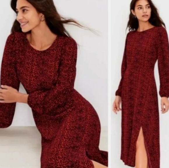 NWT! Loft Red Animal Print Dress - Picture 1 of 4